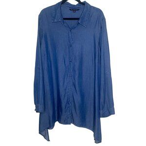 Zac & Rachel Womans Button Up Tunic Top 3X Blue Asymmetrical Lagenlook